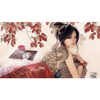 Cute grey ink asian on back Design Water Transfer Temporary Tattoo(fake Tattoo) Stickers NO.11013